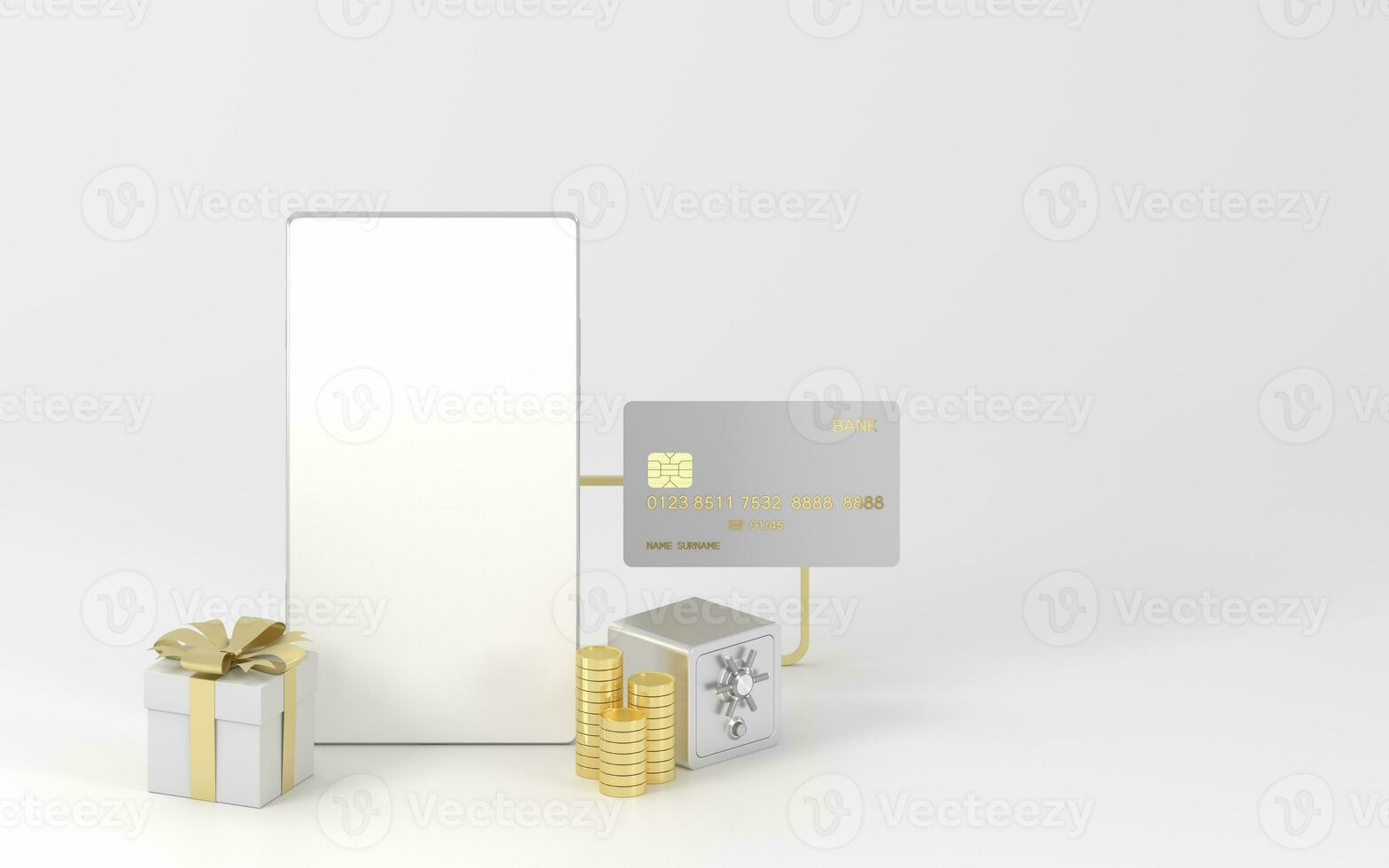 Smart devices and safe box, 3d rendering. photo