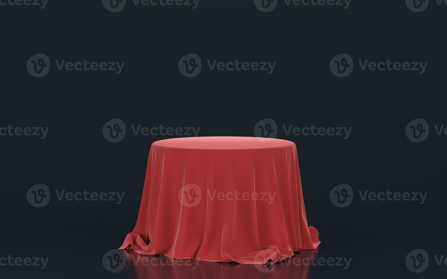 Red tablecloth over the empty table, 3d rendering. photo