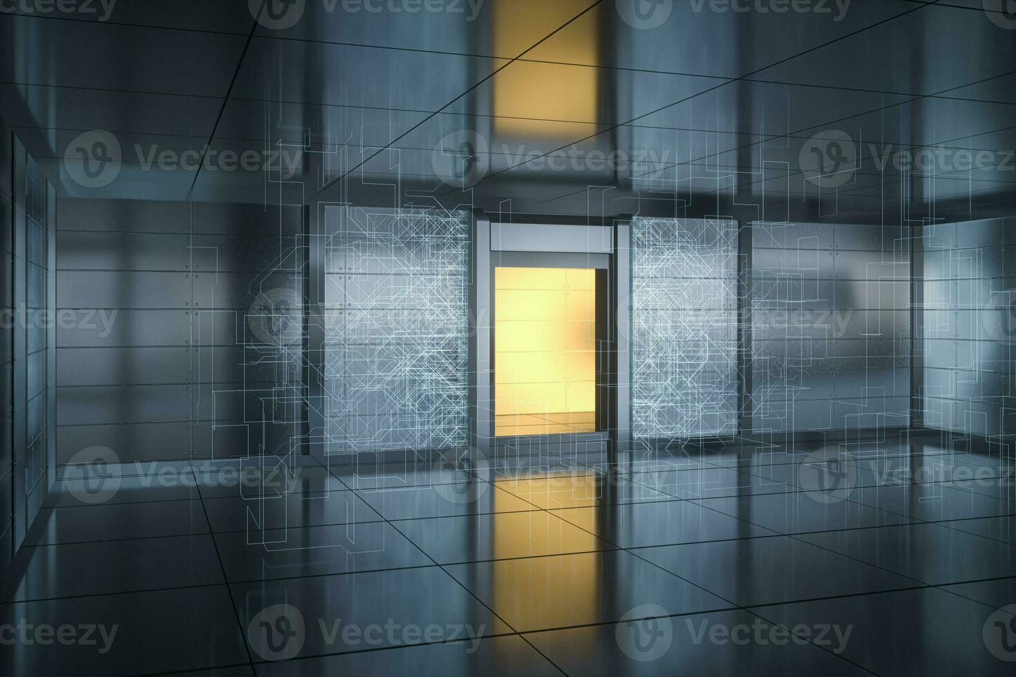 Safety gate and coded lock,abstract conception,3d rendering. photo