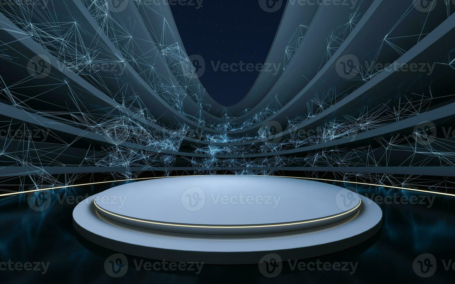Round empty room with dark background, 3d rendering. photo