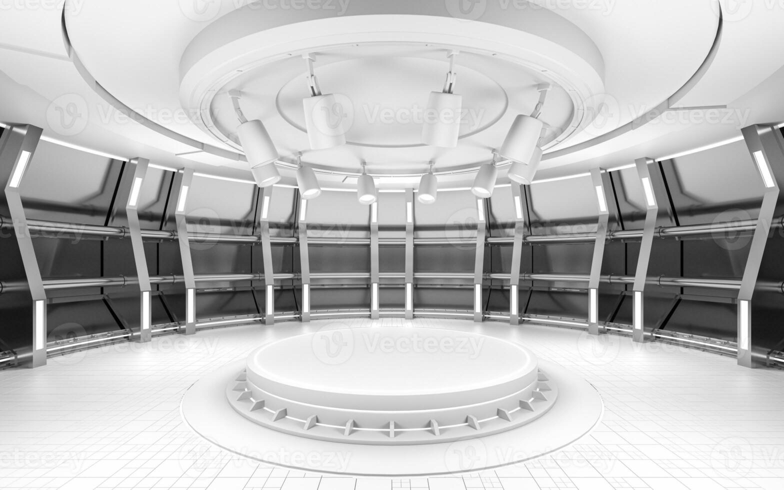 Indoor stage with white empty room, 3d rendering. photo