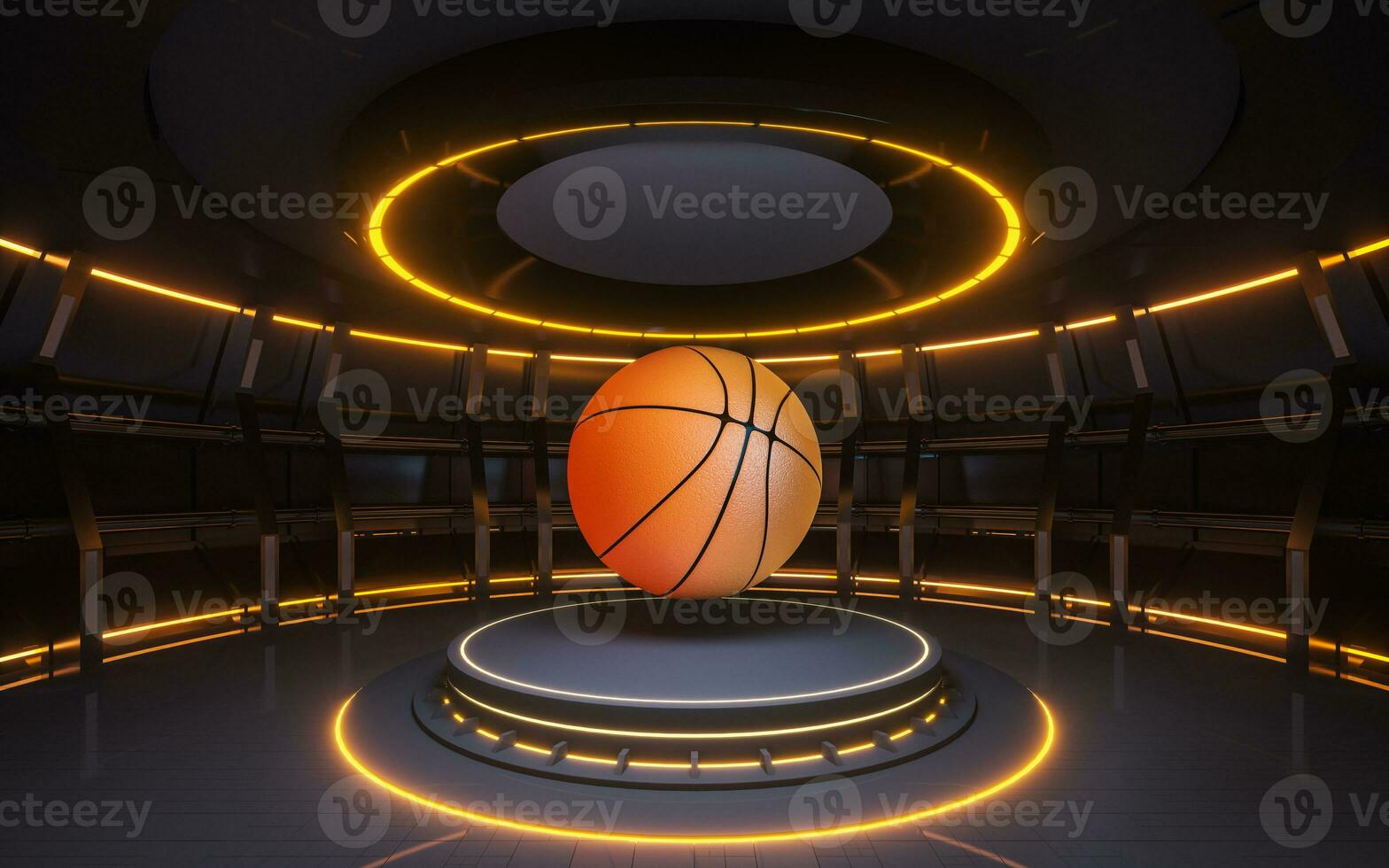 Indoor stage and basketball, 3d rendering. photo