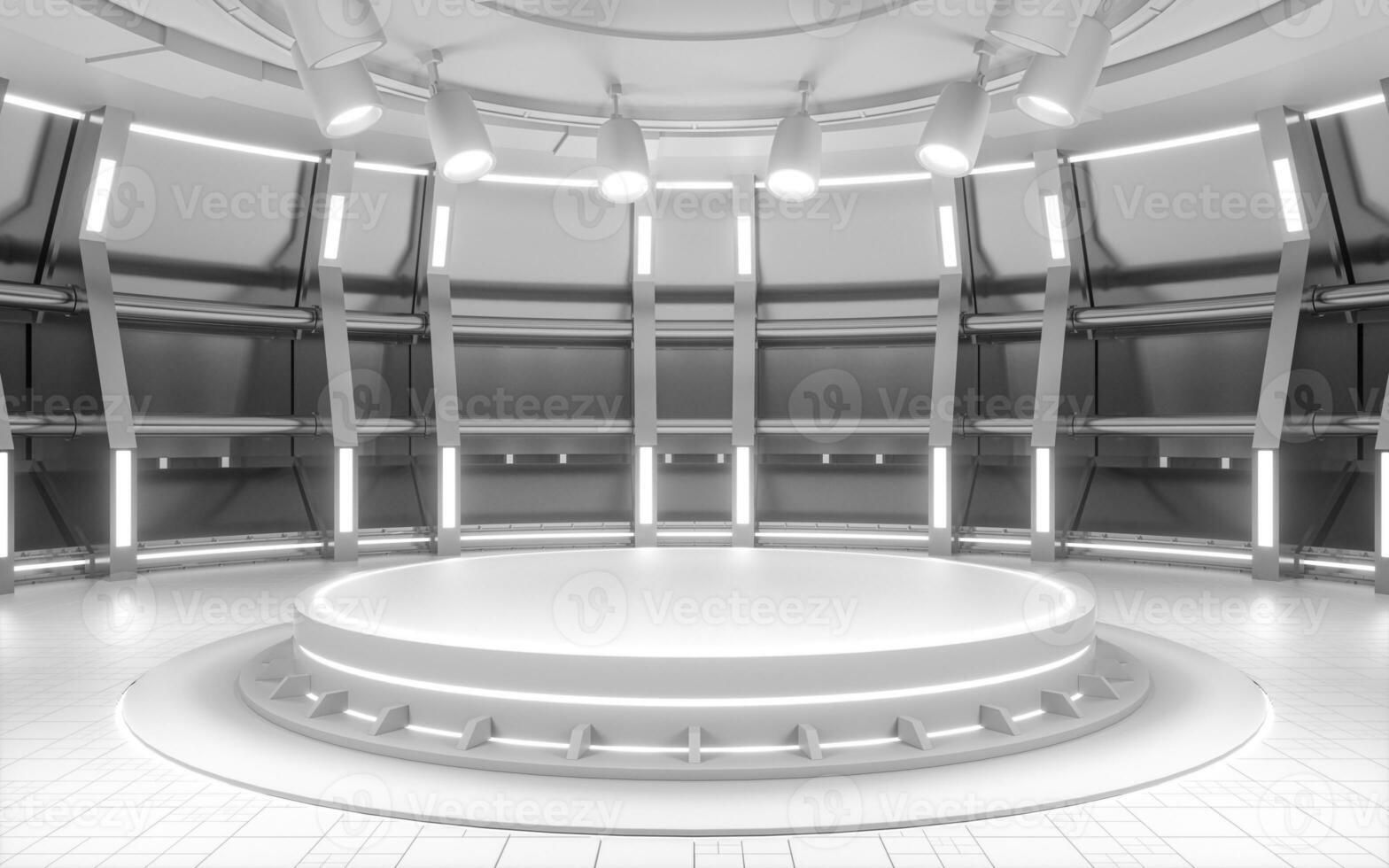Indoor stage with white empty room, 3d rendering. photo