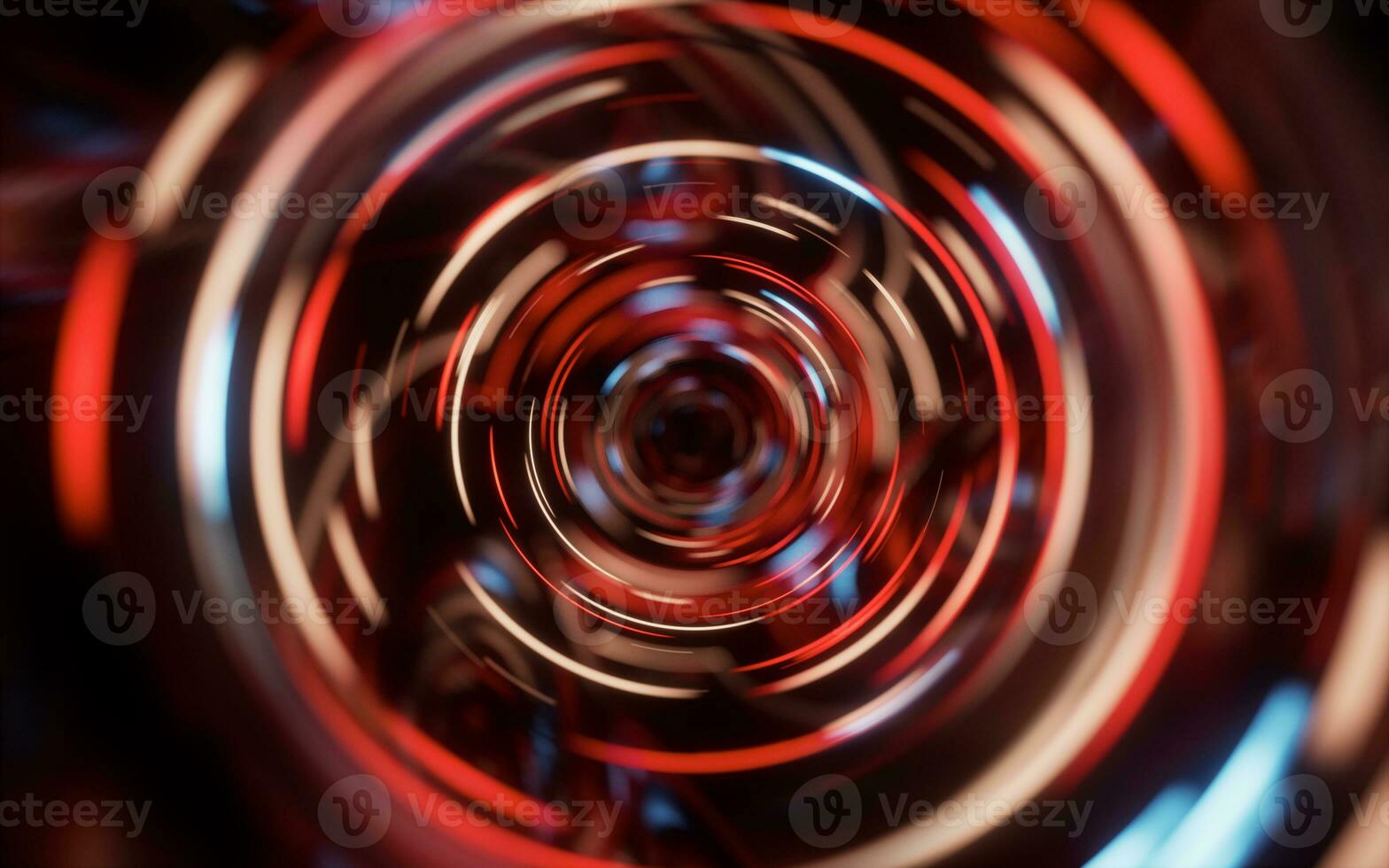 Glowing round illuminated lines with motion blur, 3d rendering. photo