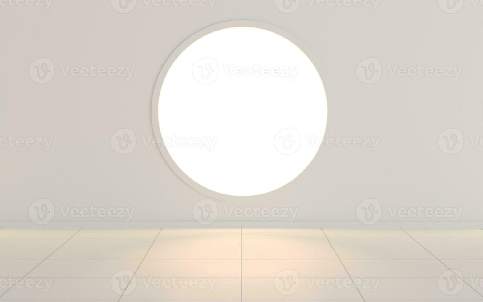 Empty white room with round window, 3d rendering. photo