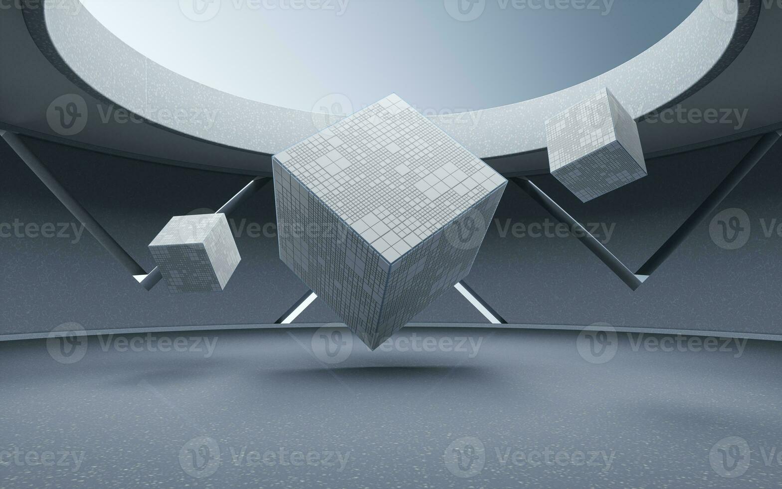 Cubes in a round room, 3d rendering. photo