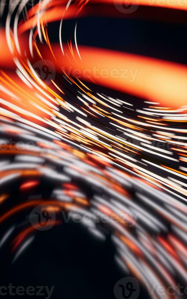 Glowing round illuminated lines with motion blur, 3d rendering. photo