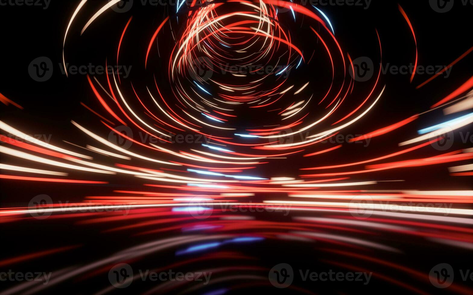Glowing round illuminated lines with motion blur, 3d rendering. photo