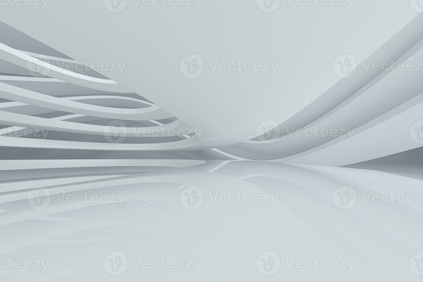 White curve geometry with empty ground, 3d rendering. photo