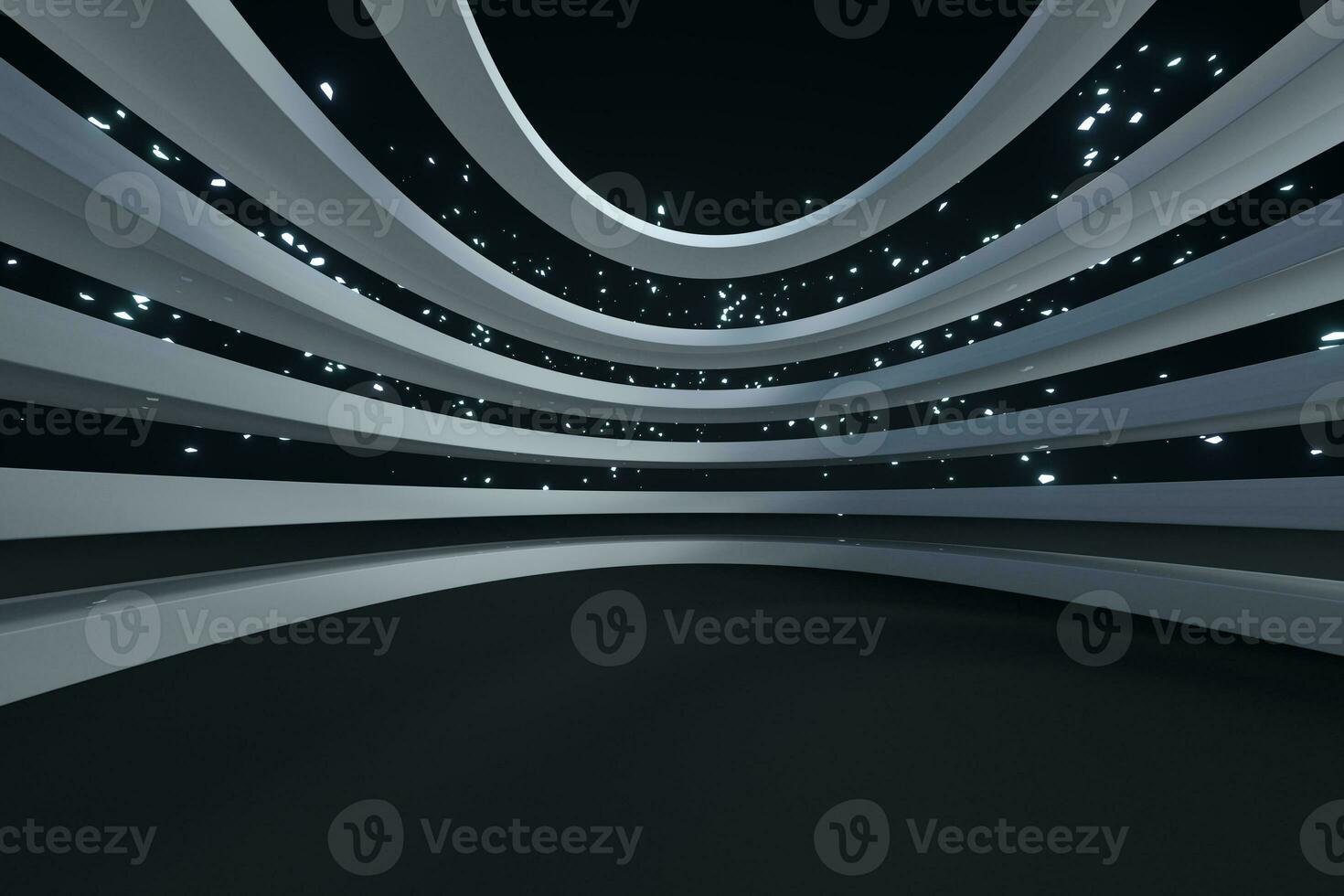 Metal curve geometry with empty ground, 3d rendering. photo