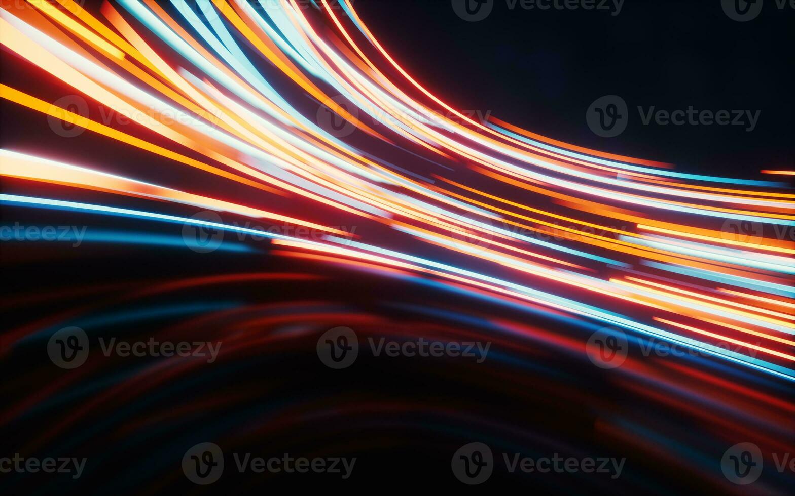 Glowing round illuminated lines with motion blur, 3d rendering. photo