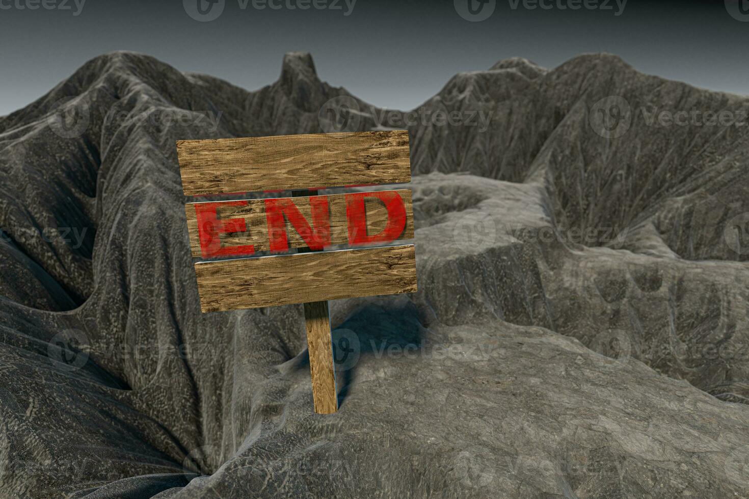 Wooden guide board and mountain road, 3d rendering. photo