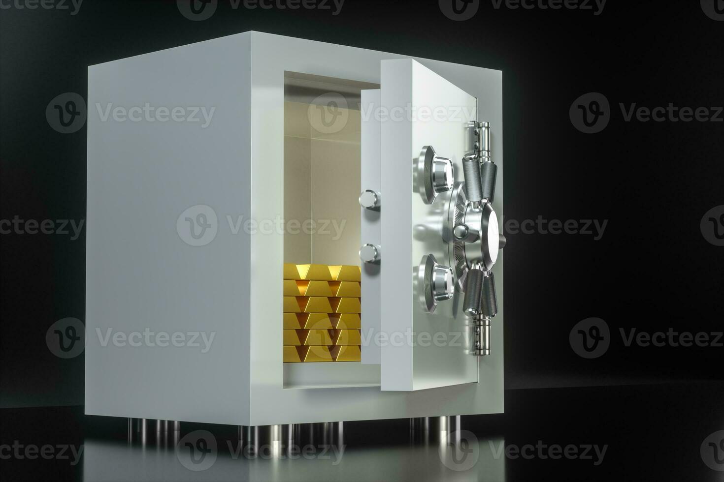 Mechanical safe, with gold bar inside, 3d rendering. photo