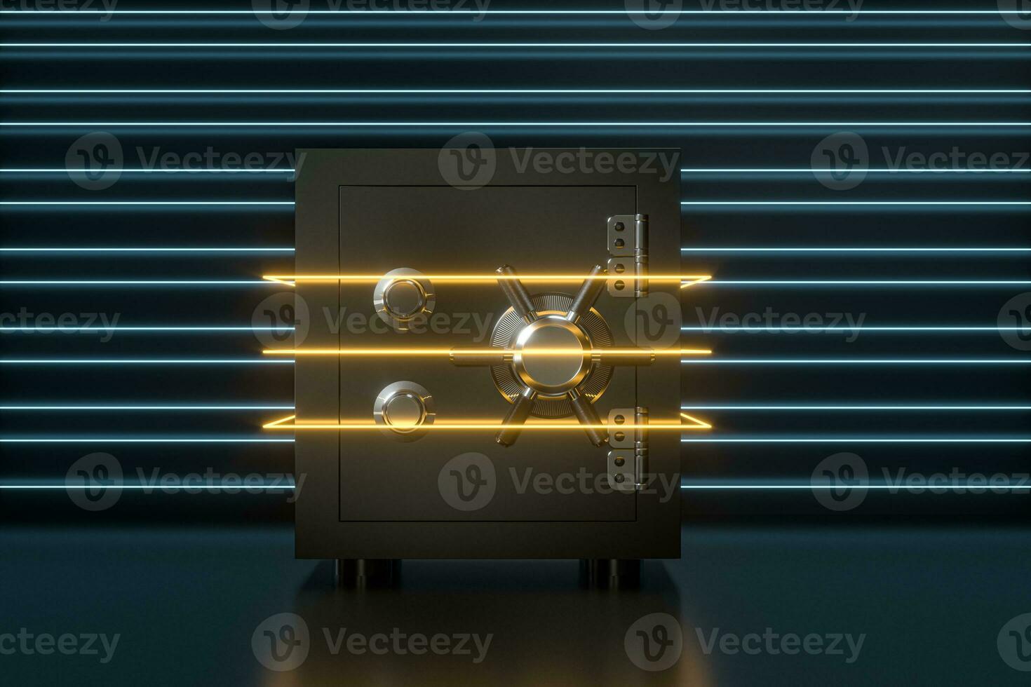 Mechanical safe, with digital numbers inside, 3d rendering. photo