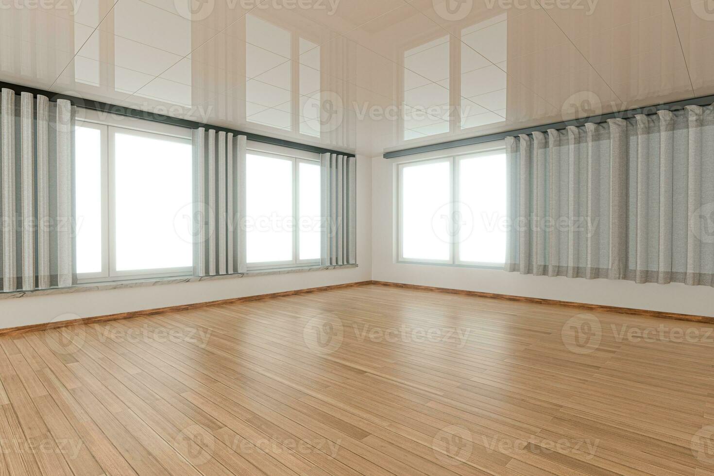 vacío habitación y de madera piso con blanco fondo, 3d representación. foto