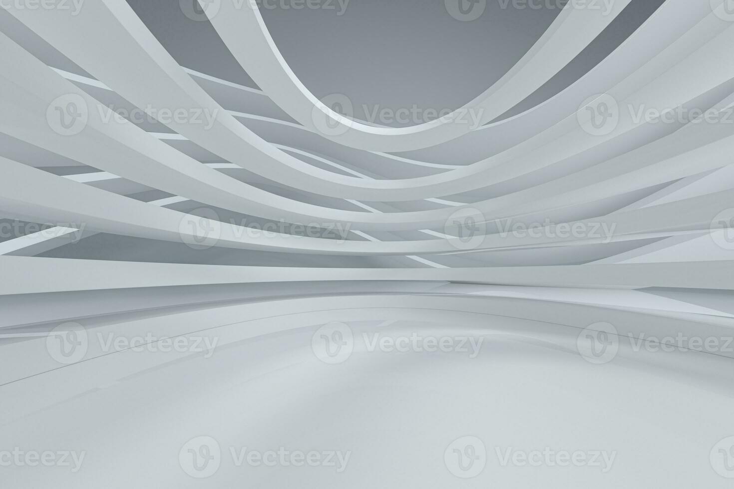 White curve geometry with empty ground, 3d rendering. photo