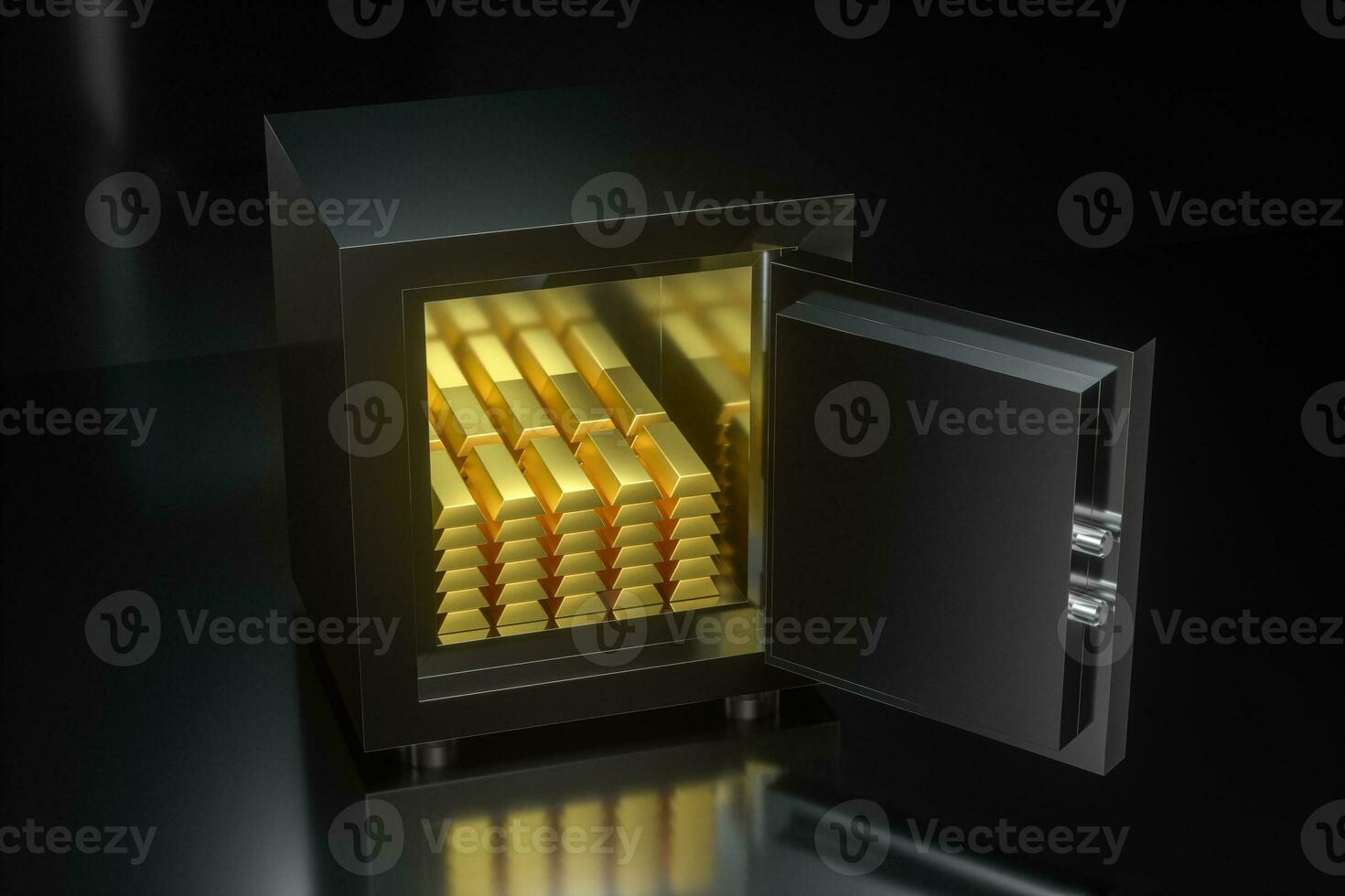 Mechanical safe, with gold bar inside, 3d rendering. photo