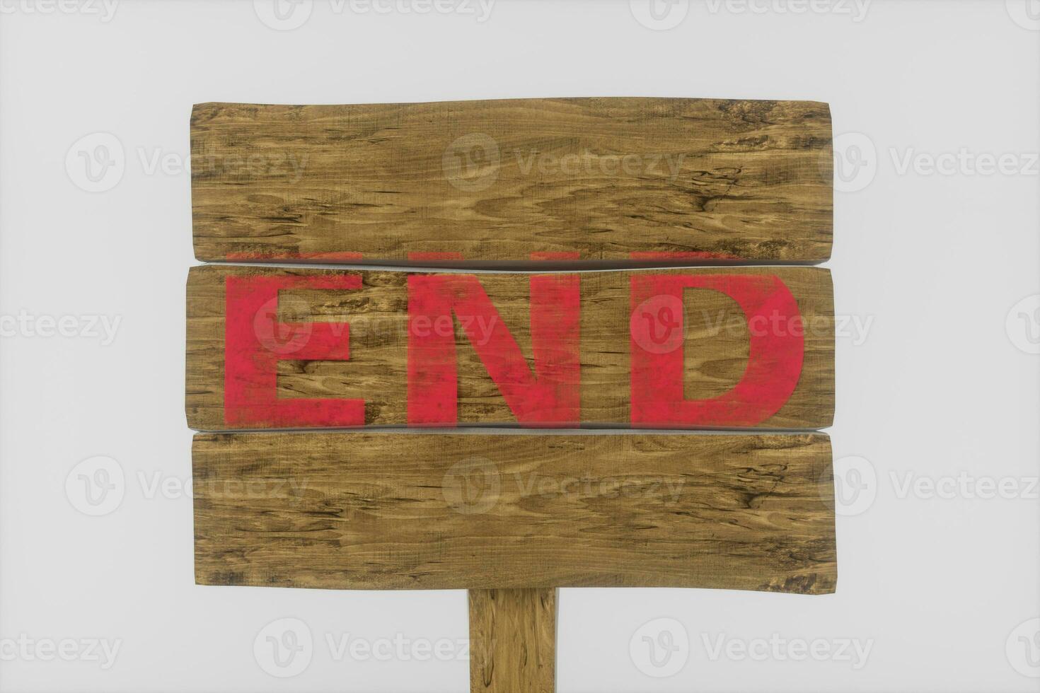 Wooden guide board with 'end' word on it, 3d rendering. photo