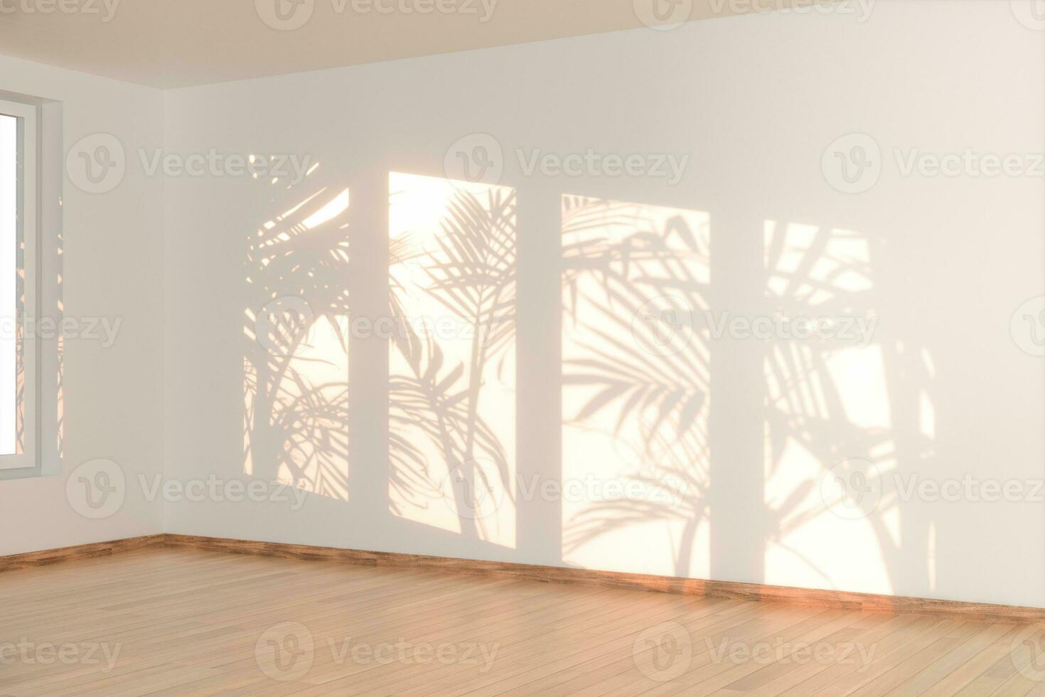 vacío habitación y sombras, madera piso, 3d representación. foto