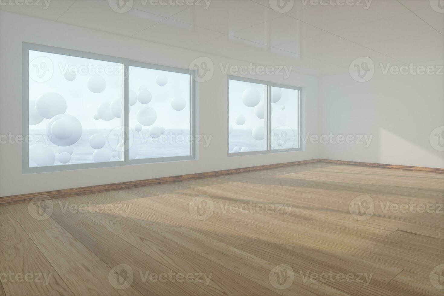 Spheres floating on the sea,empty room,abstract conception,3d rendering. photo