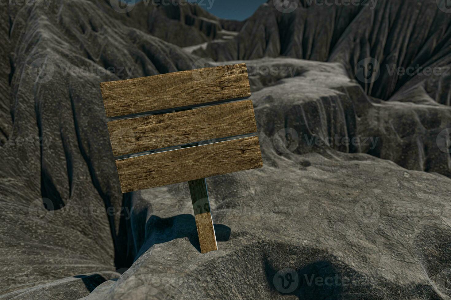 Empty wooden guide board and mountain road, 3d rendering. photo