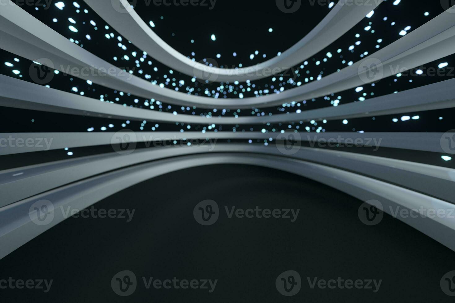 Metal curve geometry with empty ground, 3d rendering. photo