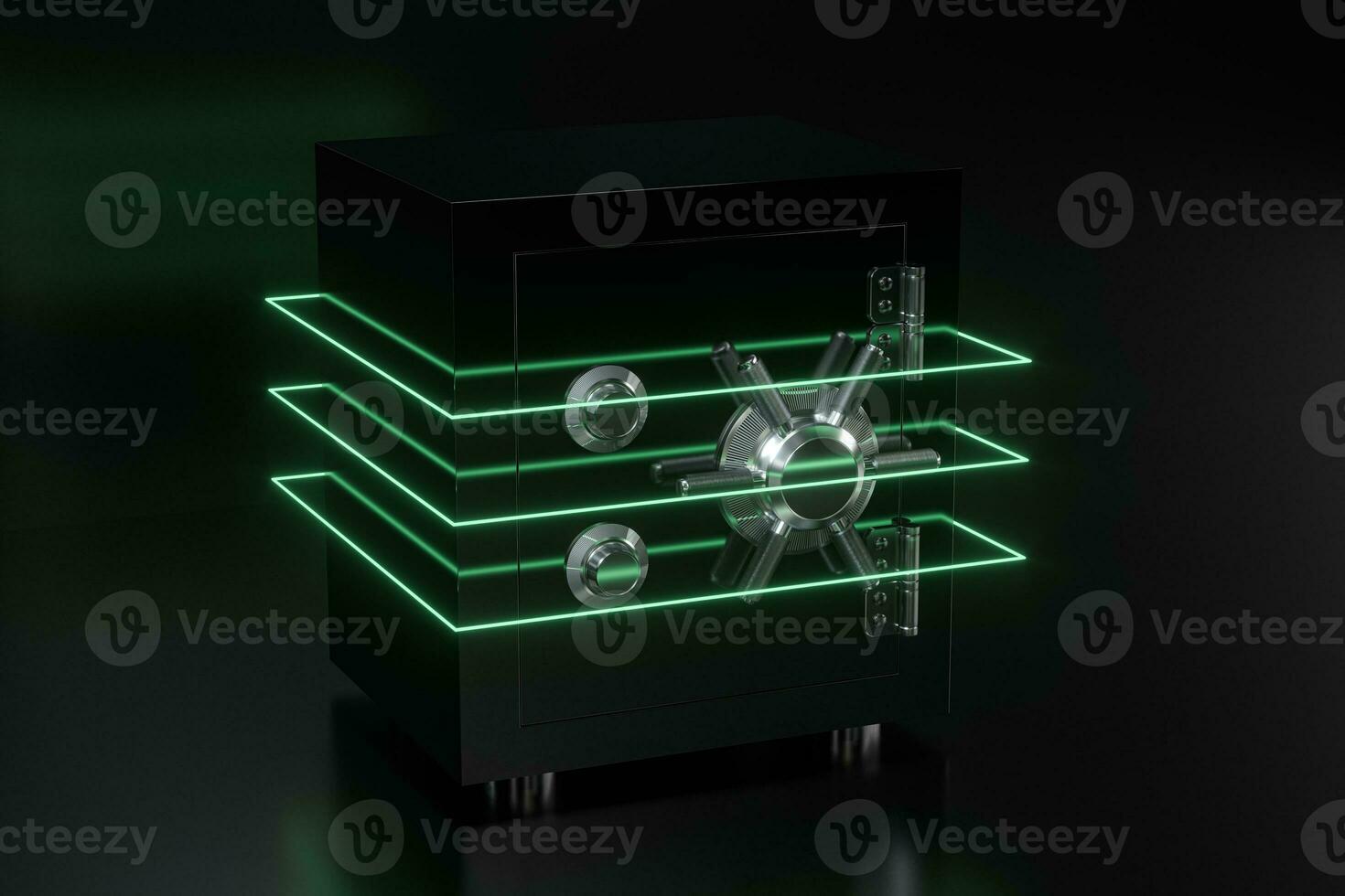 Mechanical safe, with digital numbers inside, 3d rendering. photo
