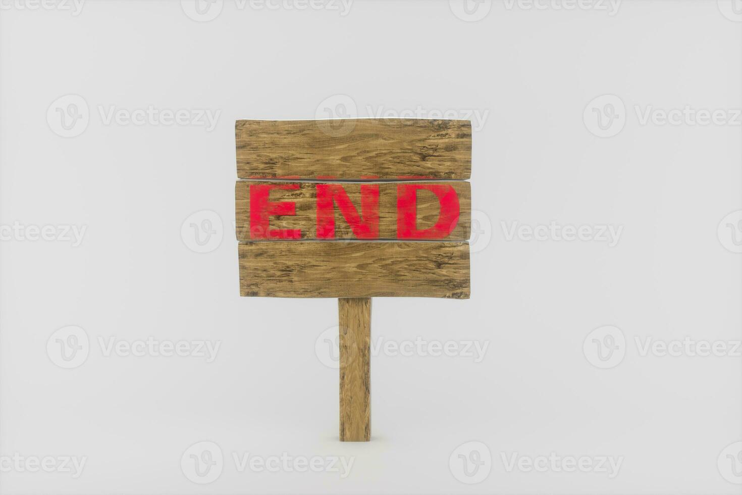 Wooden guide board with 'end' word on it, 3d rendering. photo