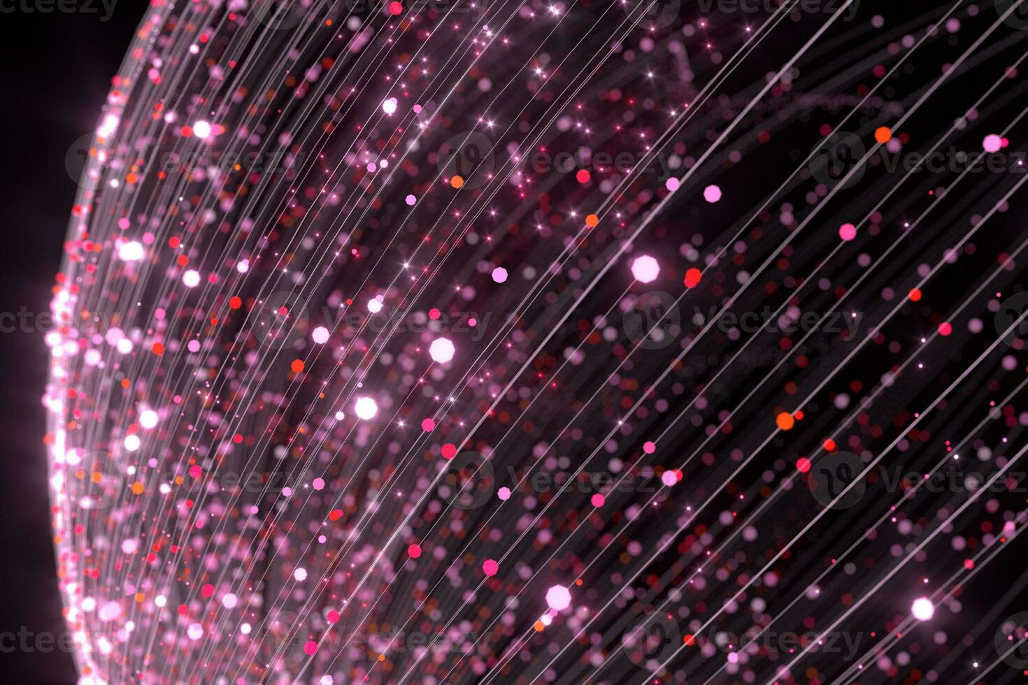 Glowing pink particles with trails, 3d rendering. photo