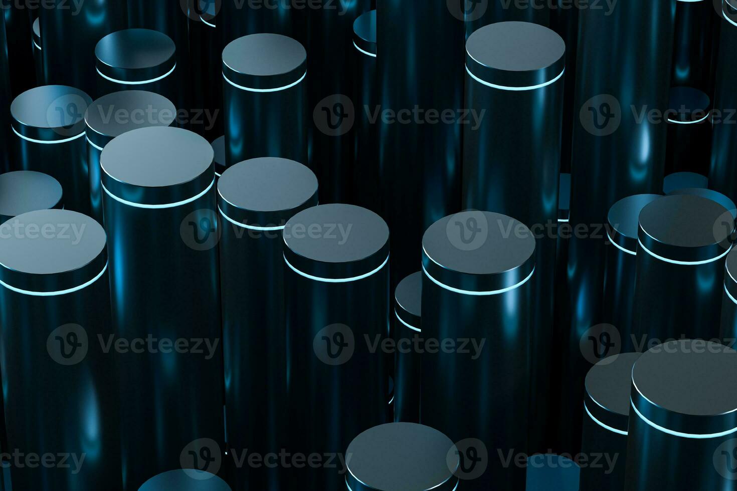 Polished cylinders with dark background,3d rendering. photo