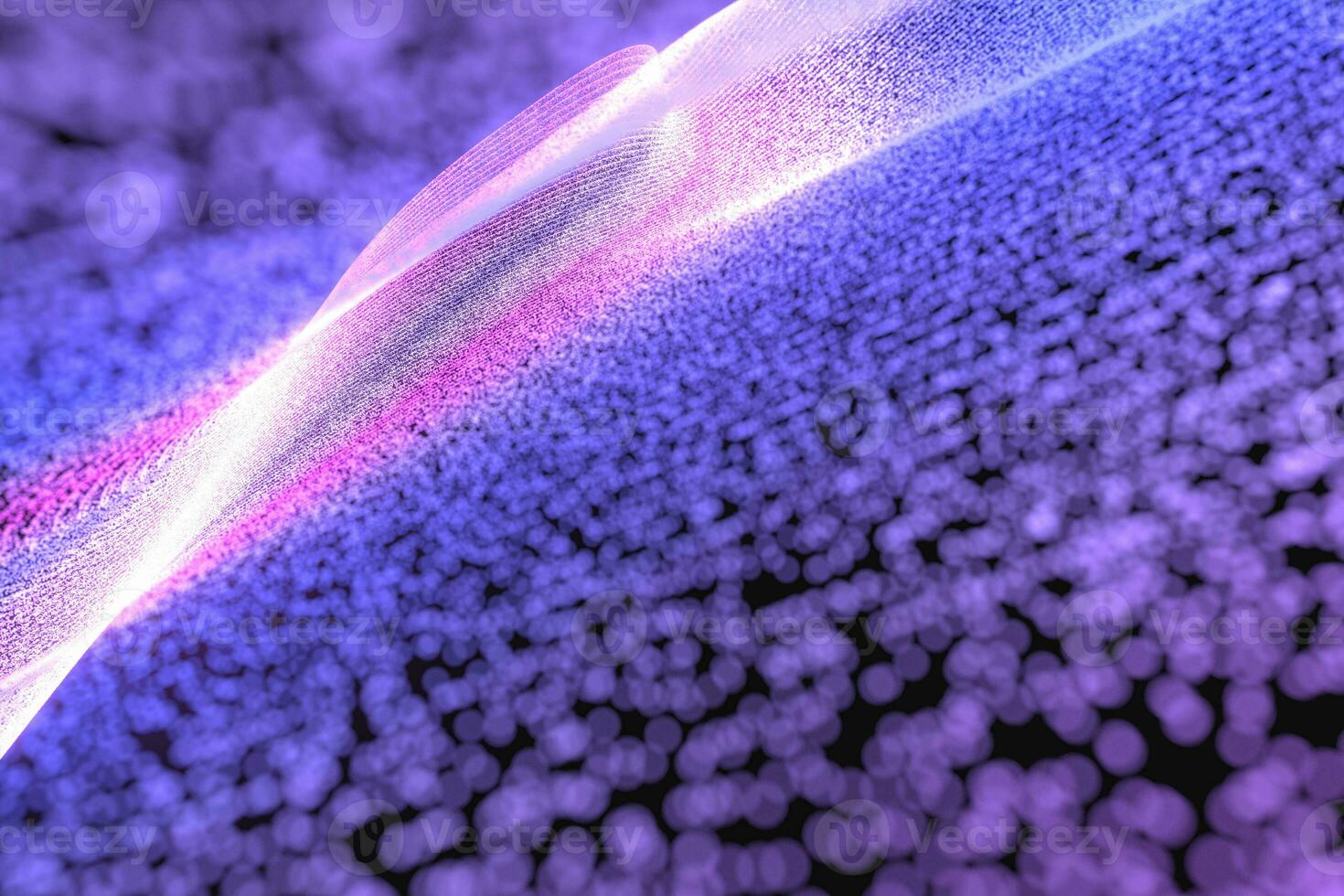 Purple neon particles with dark background, 3d rendering. photo