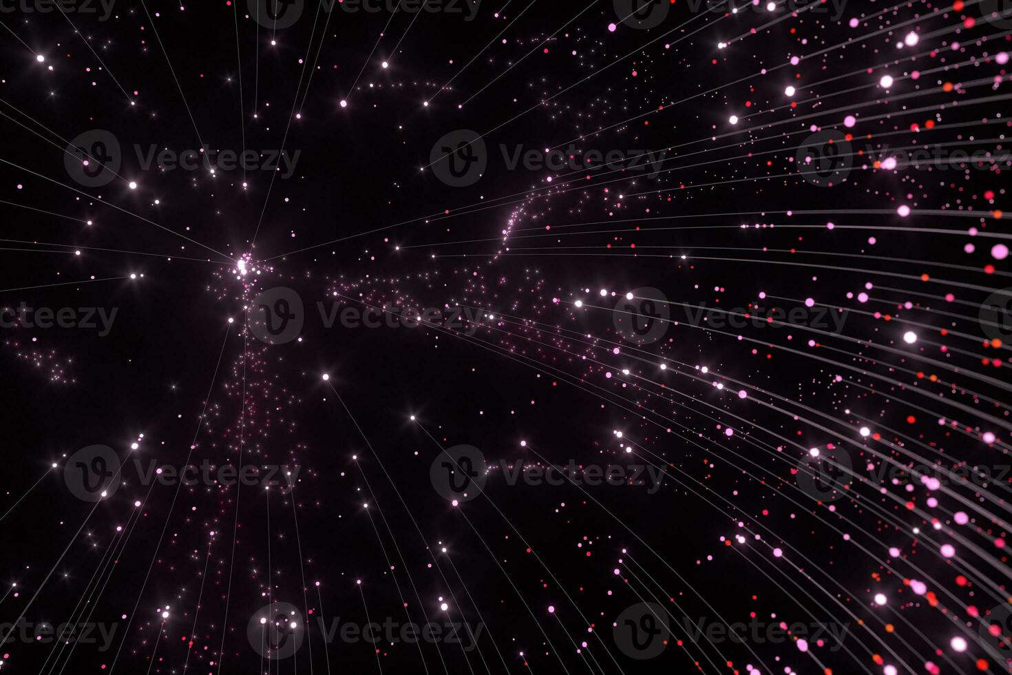 Glowing pink particles with trails, 3d rendering. photo