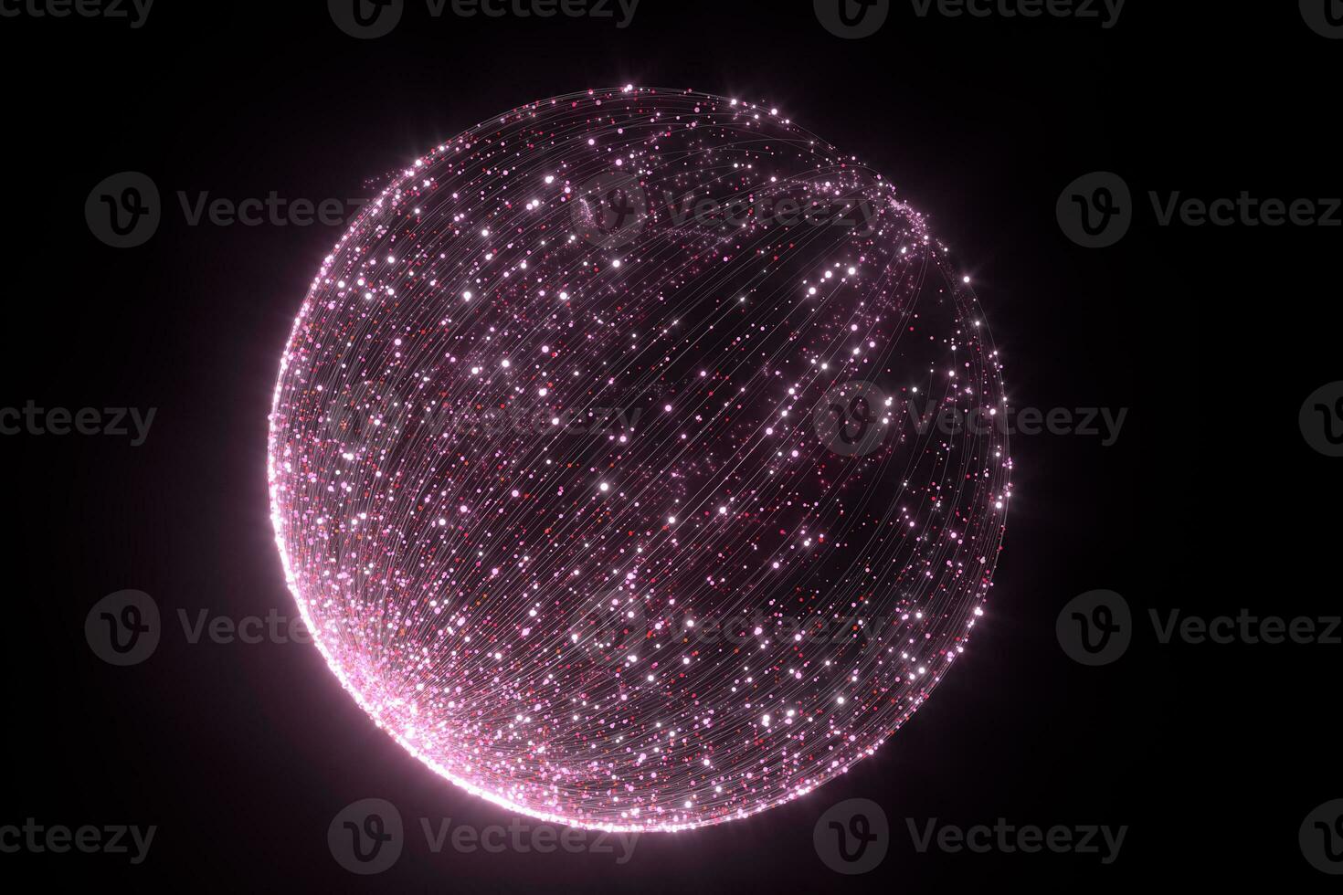 Glowing pink particles with trails, 3d rendering. photo