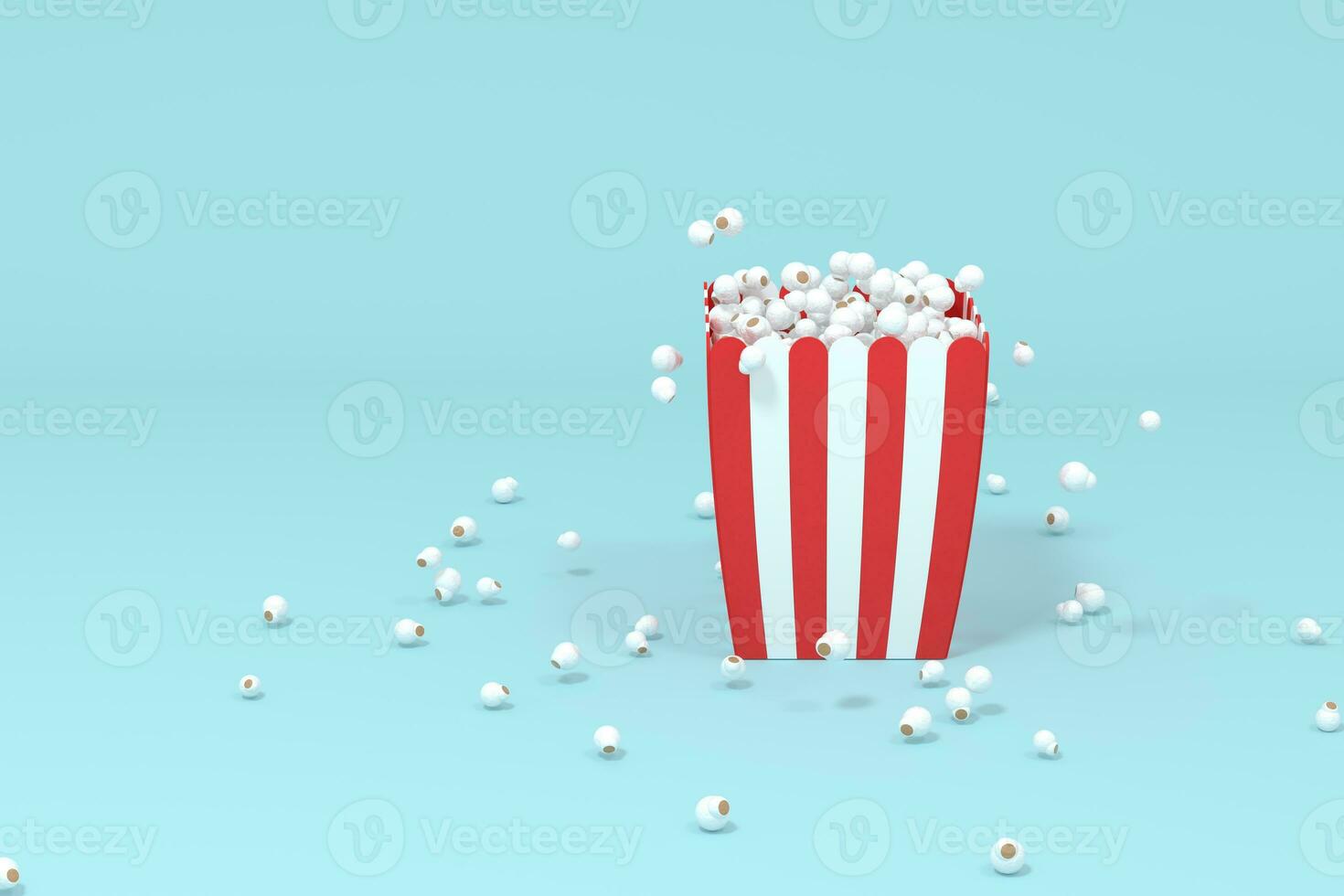 Scattered popcorn, sweet food, 3d rendering. photo