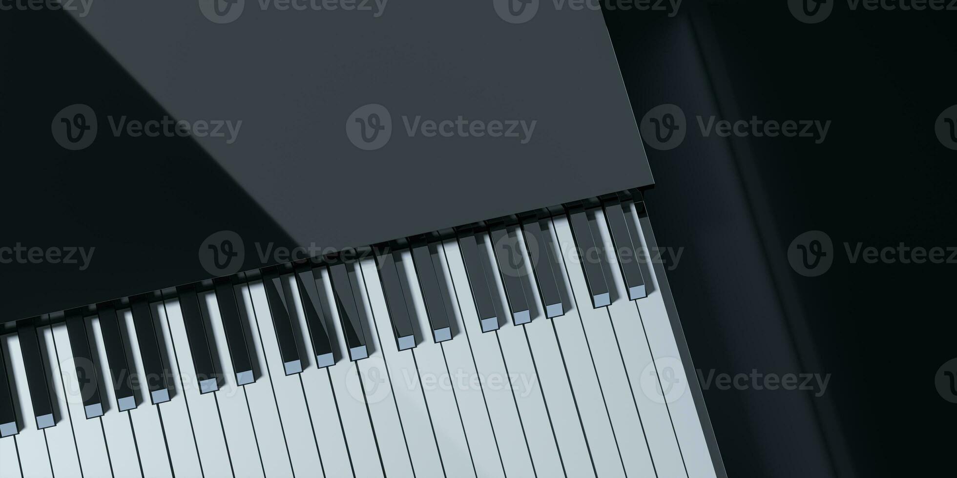 Piano keys with dark background, 3d rendering. photo