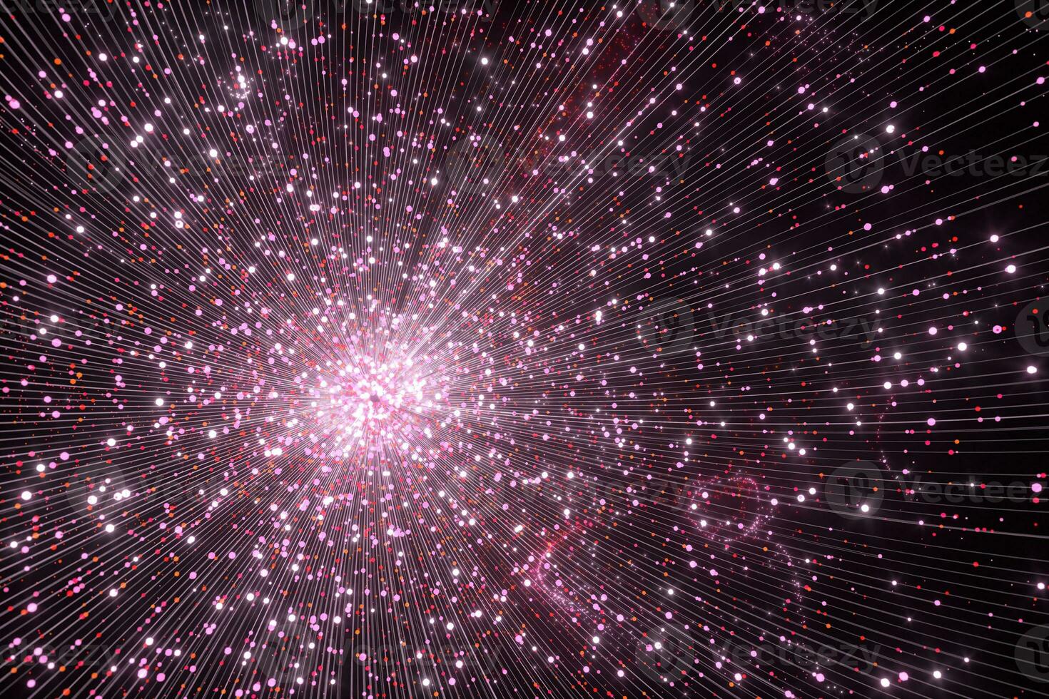 Glowing pink particles with trails, 3d rendering. photo
