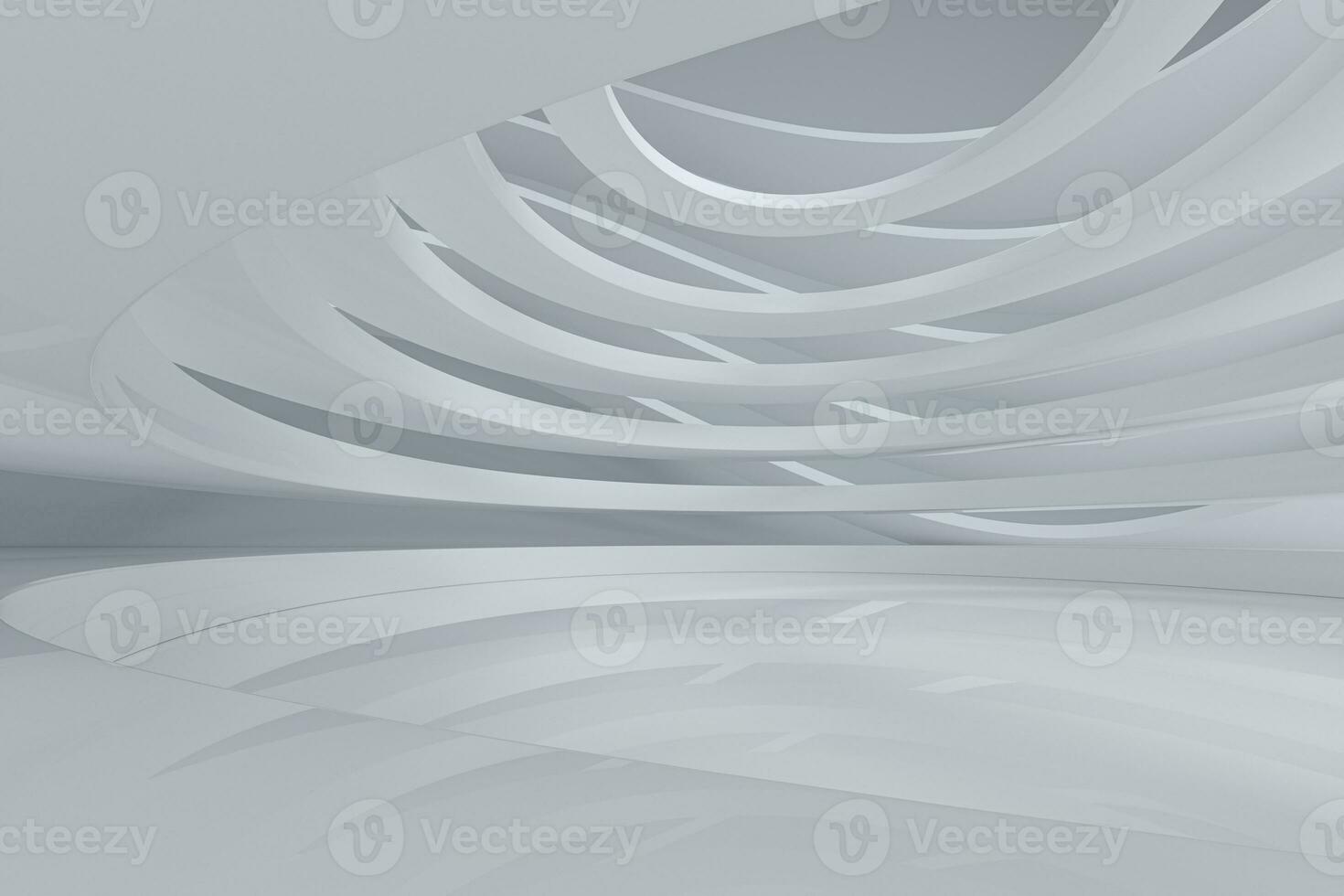 White curve geometry with empty ground, 3d rendering. photo
