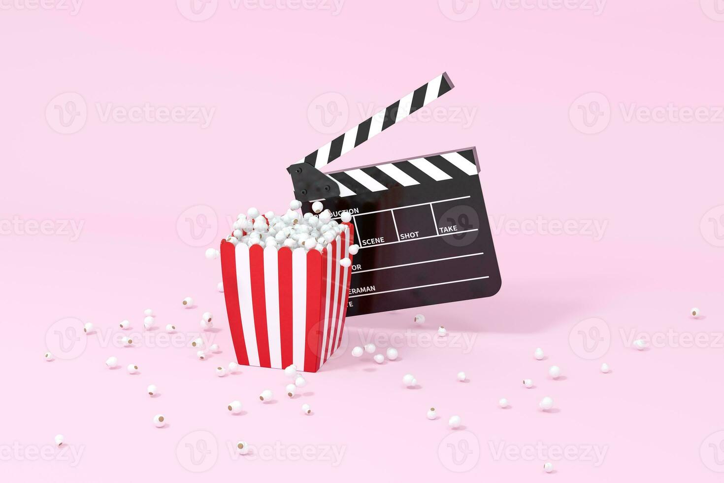 Scattered popcorn, sweet food, 3d rendering. photo