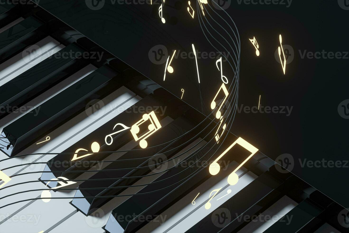 Piano keys with dark background, 3d rendering. photo