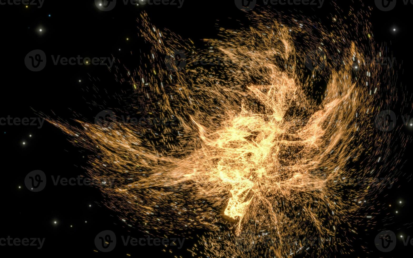 Glowing particles with wavy pattern, magical galaxy, 3d rendering. photo