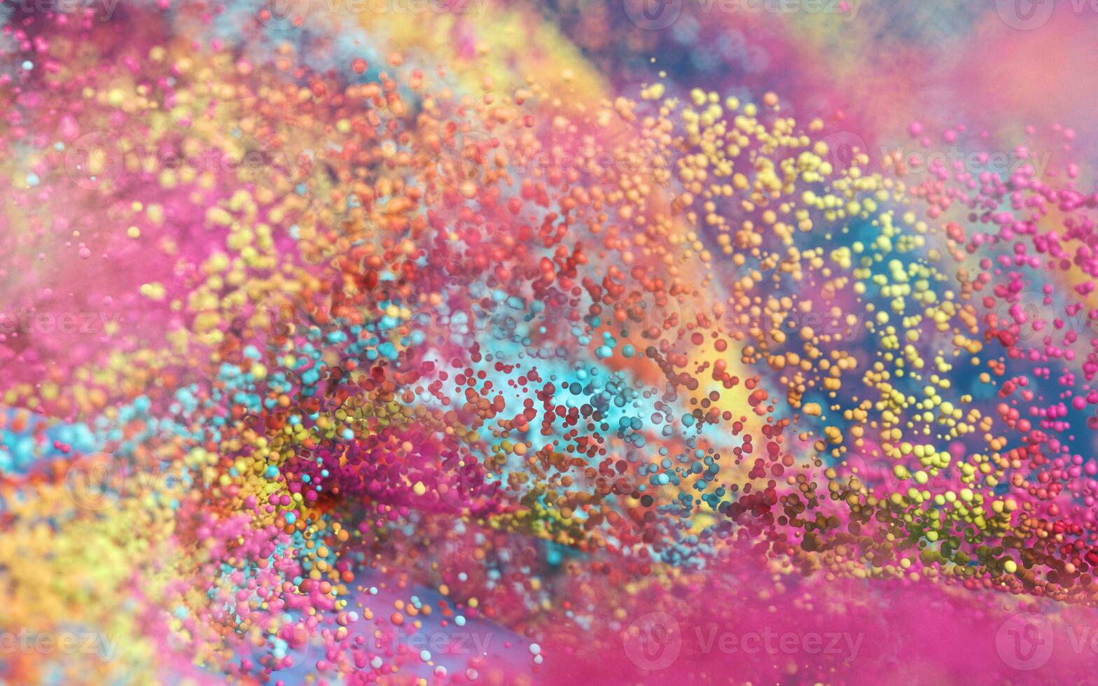 Colored particles with blue background, 3d rendering. photo