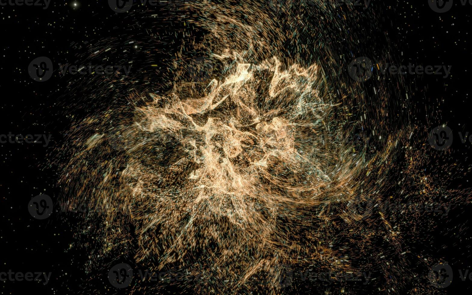 Glowing particles with wavy pattern, magical galaxy, 3d rendering. photo