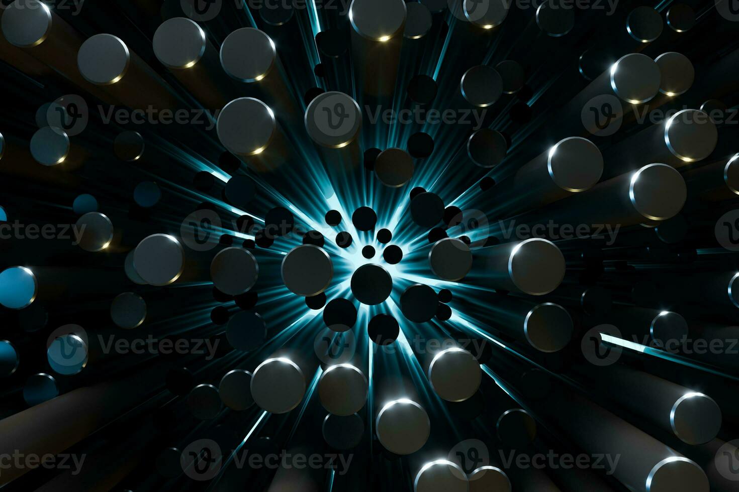 Polished cylinders with dark background,3d rendering. photo
