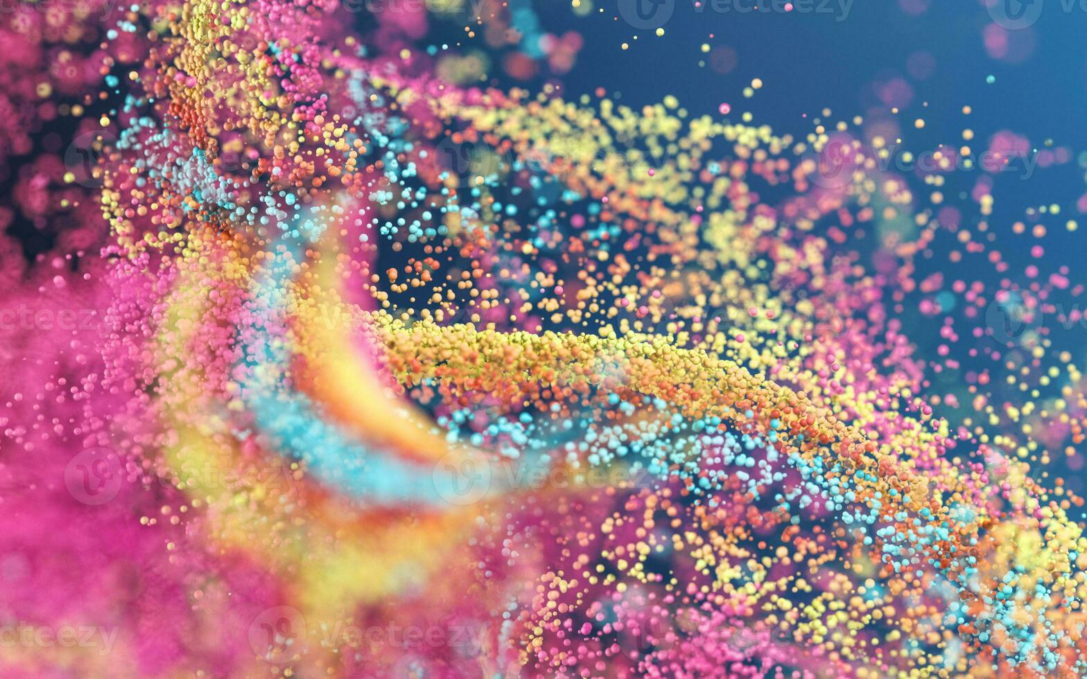 Colored particles with blue background, 3d rendering. photo