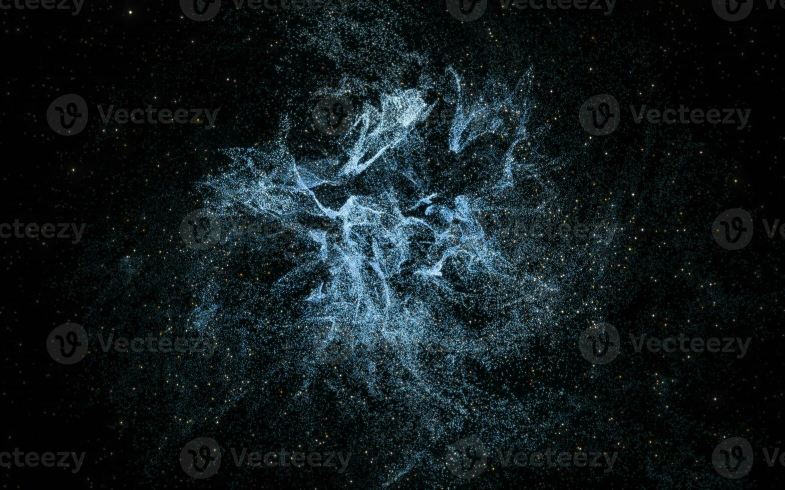 Glowing particles with wavy pattern, magical galaxy, 3d rendering. photo