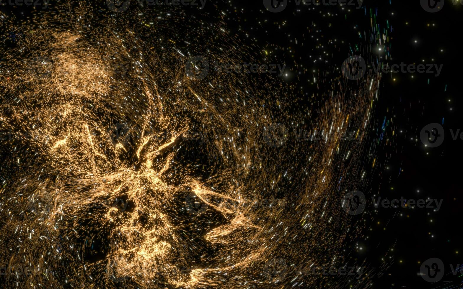 Glowing particles with wavy pattern, magical galaxy, 3d rendering. photo