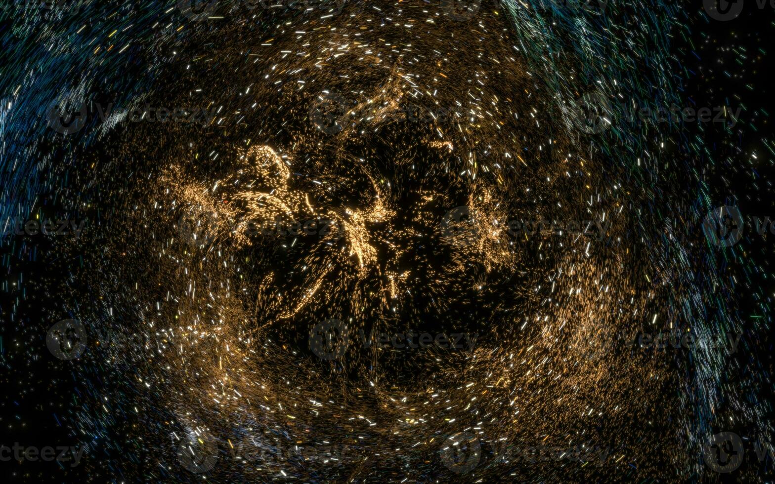 Glowing particles with wavy pattern, magical galaxy, 3d rendering. photo