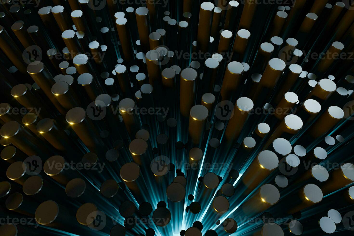 Polished cylinders with dark background,3d rendering. photo