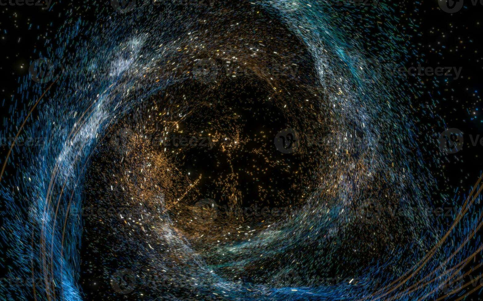 Glowing particles with wavy pattern, magical galaxy, 3d rendering. photo