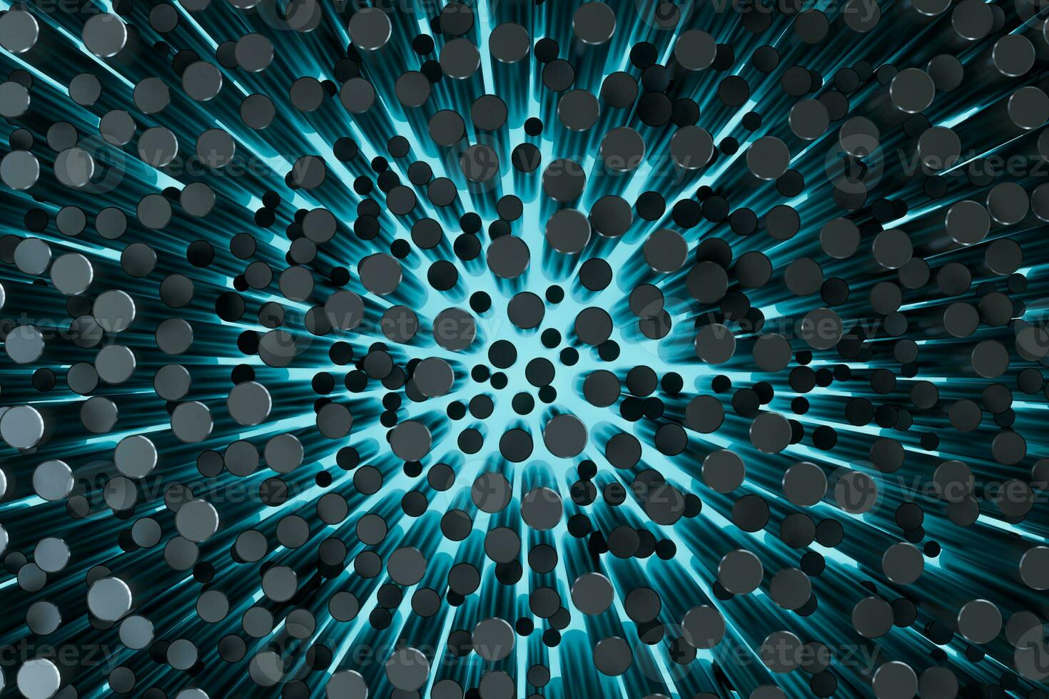 Polished cylinders with dark background,3d rendering. photo
